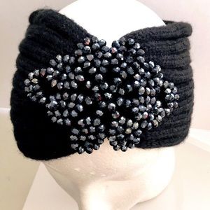 Black Beaded Knit Head Wrap Band